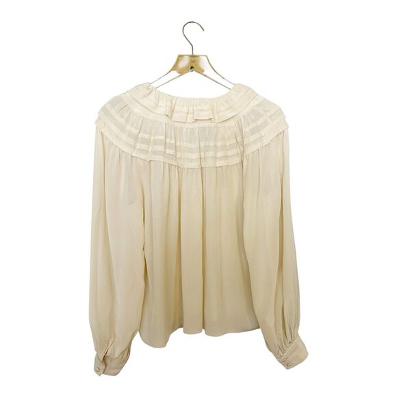 ULLA JOHNSON Aria Ruffle Silk Tunic Peasant Top ~ Bone Sz 8 - Picture 8 of 8